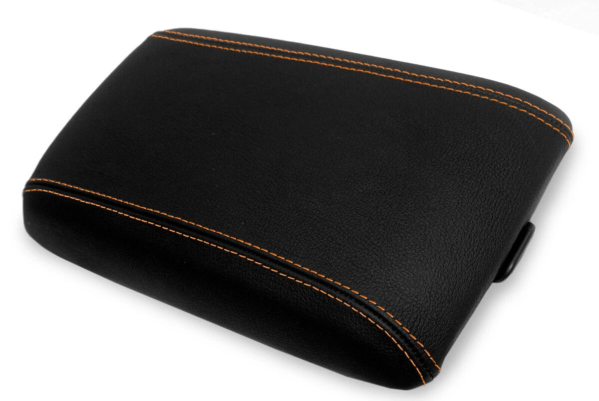 Leather Console Lid Armrest Cover for Pontiac GTO (2004–2006) Black Orange Stitch