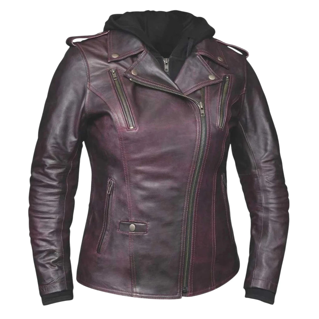 3X Purple Lambskin Leather Motorcycle Jackets for Women (Medium)