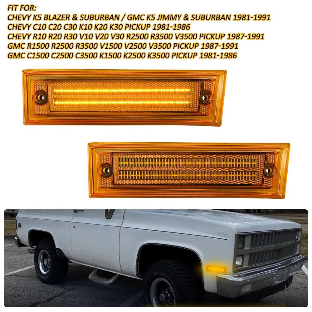 Amber LED Front Side Marker Light for Chevrolet K5 Blazer C10 Suburban GMC (1981–1991)
