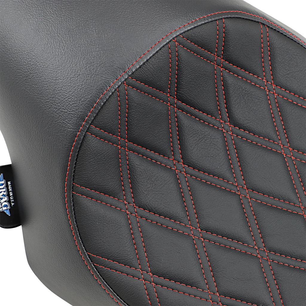 Solo Seat for Harley Sportster (3/4, Double Diamond, Black w/ Red Stitching)