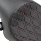 Solo Seat for Harley Sportster (3/4, Double Diamond, Black w/ Red Stitching)