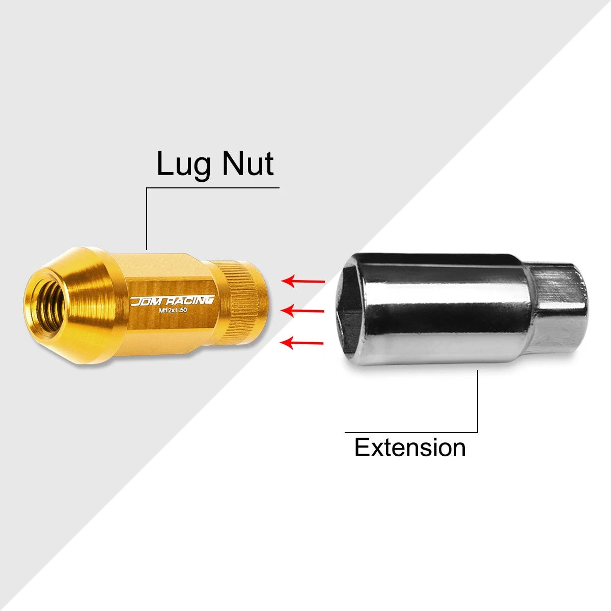 20Pc M12X1.5 Gold JDM Open End Bulge Hex Wheel Lug Nuts + Extension 25mmx44mm
