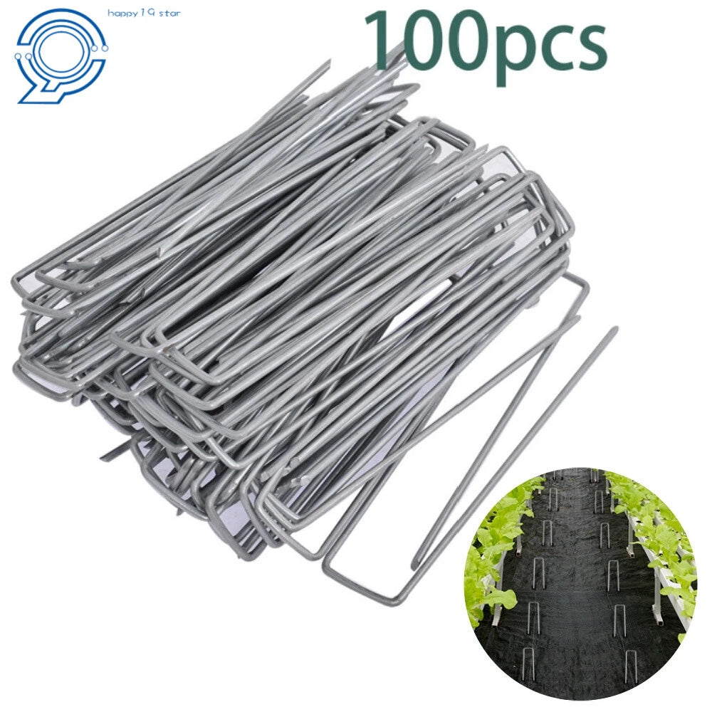 Set of 100 Galvanized Landscape Staples 6" for Garden Use