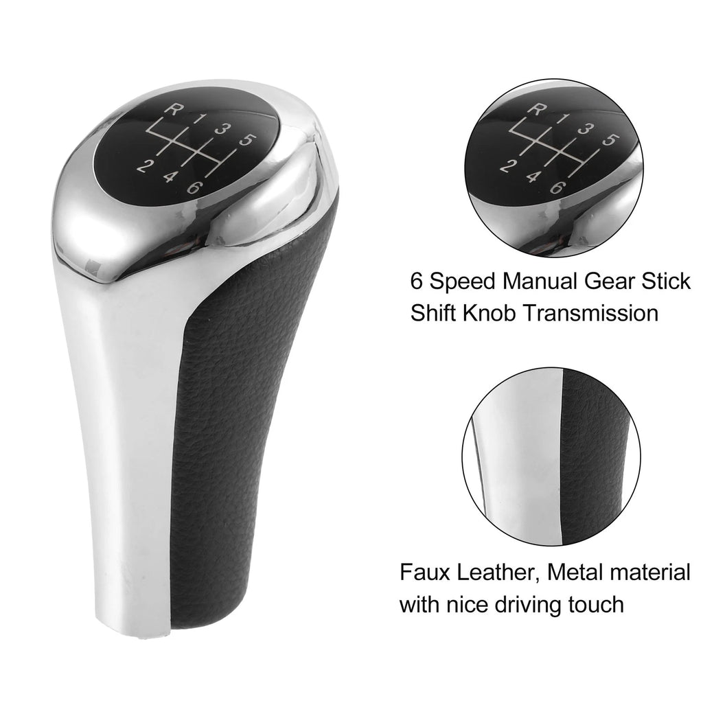 6 Speed Manual Shift Knob for BMW X1 E84 (2009–2015) Faux Leather Black Silver Tone
