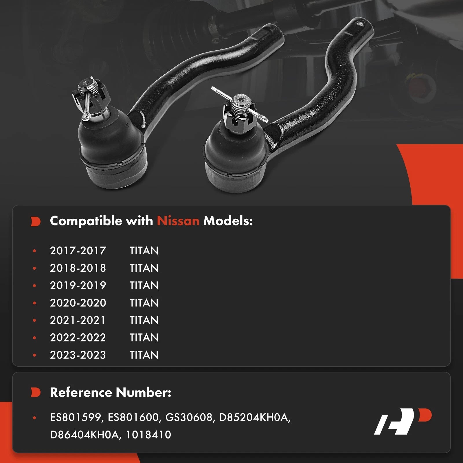 2X Front Outer Tie Rod End for Nissan Titan (2017-2023)
