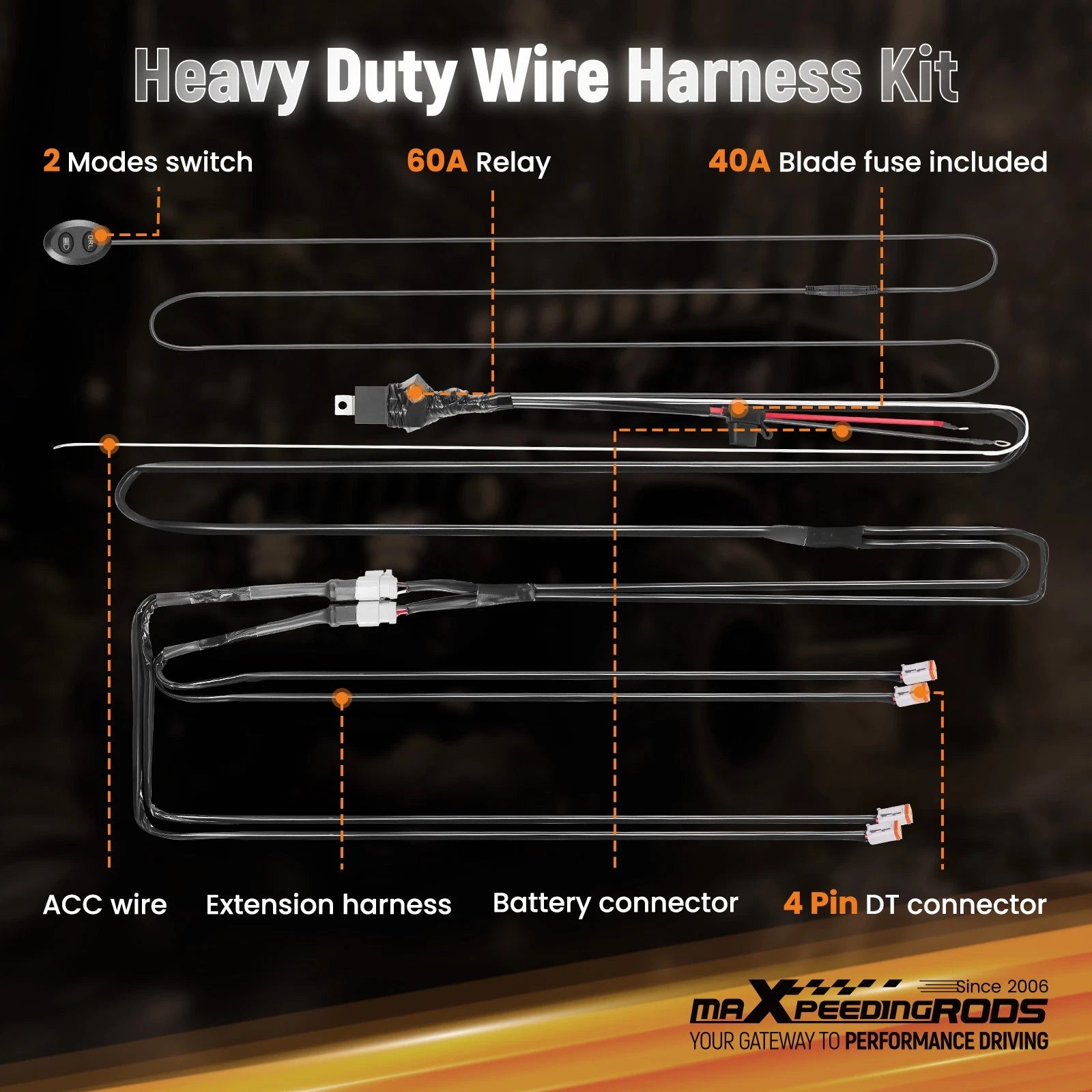 4-Pin DT Plug Wiring Harness for maXpeedingrods Crosshair LED Driving Lights