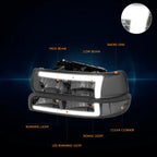 3D LED DRL Headlights for Silverado/Suburban (1999–2006) Smoked Housing