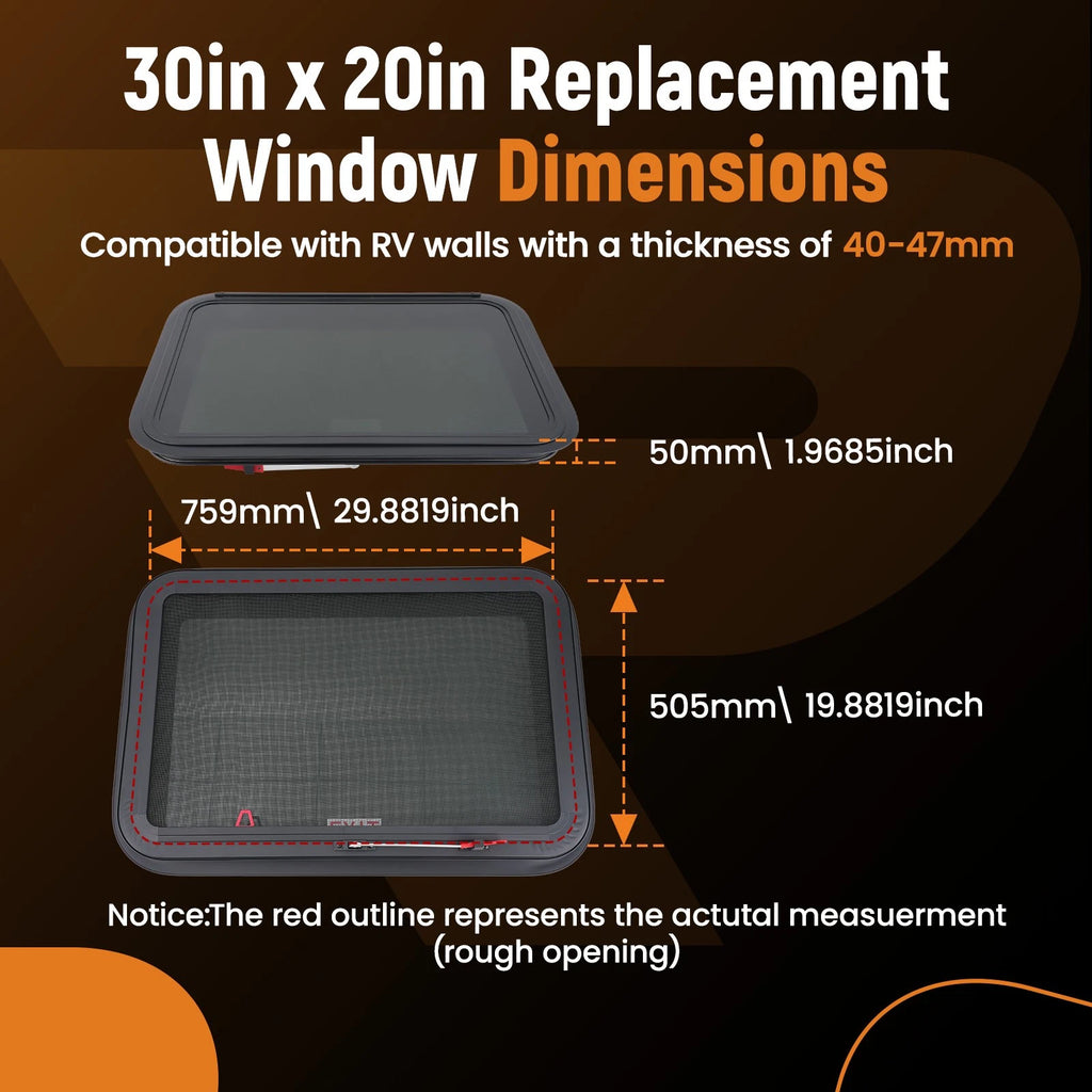 30" x 20" RV Camper Exit Window for RV Trailer Cargo Food Truck