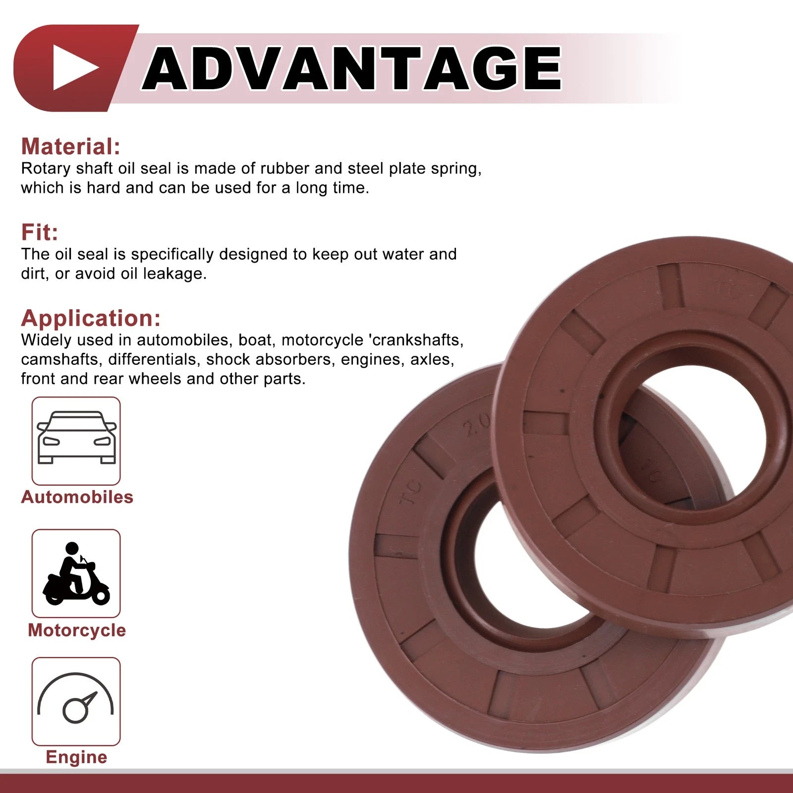 Set of 2 Oil Seal Rotary Shaft Seal FKM Rubber 20x50x10mm for Universal