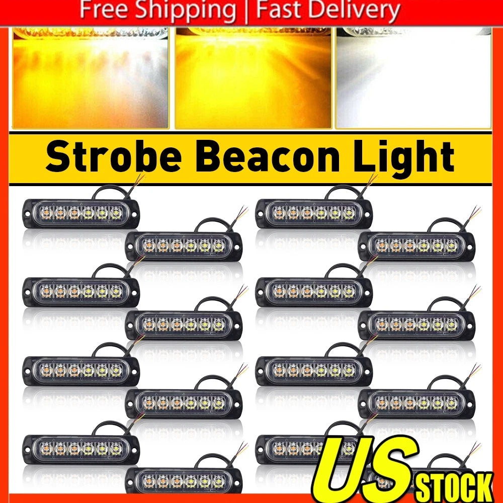 16x LED Strobe Light Bar for Car Truck Amber/White