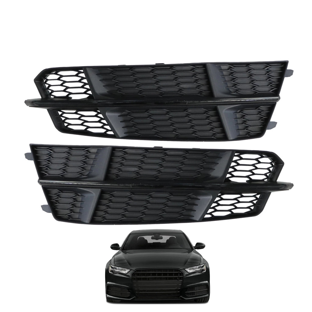 Set of 2 Front Bumper Lower Grilles for Audi A6 S6 (2016–2018) Black Bezel