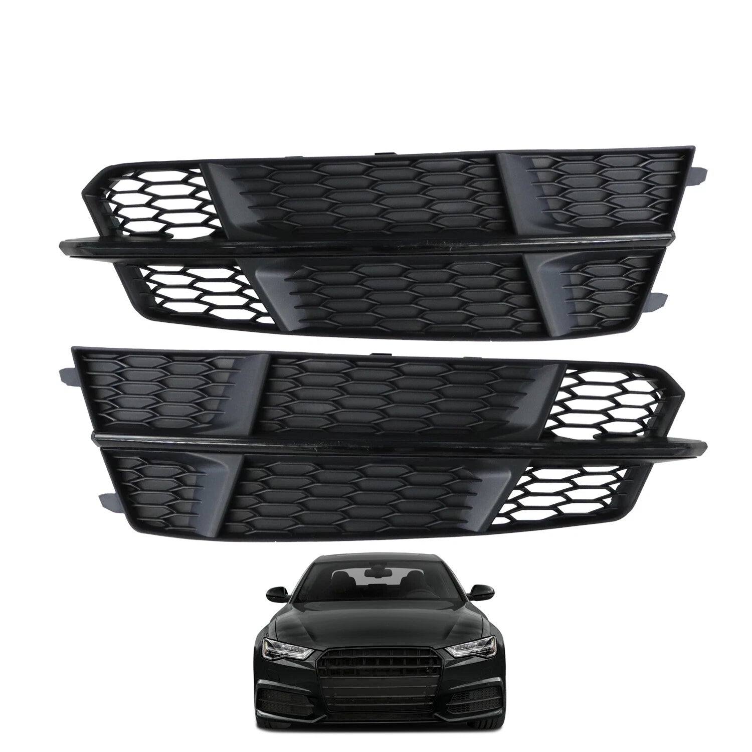Set of 2 Front Bumper Lower Grilles for Audi A6 S6 (2016–2018) Black Bezel