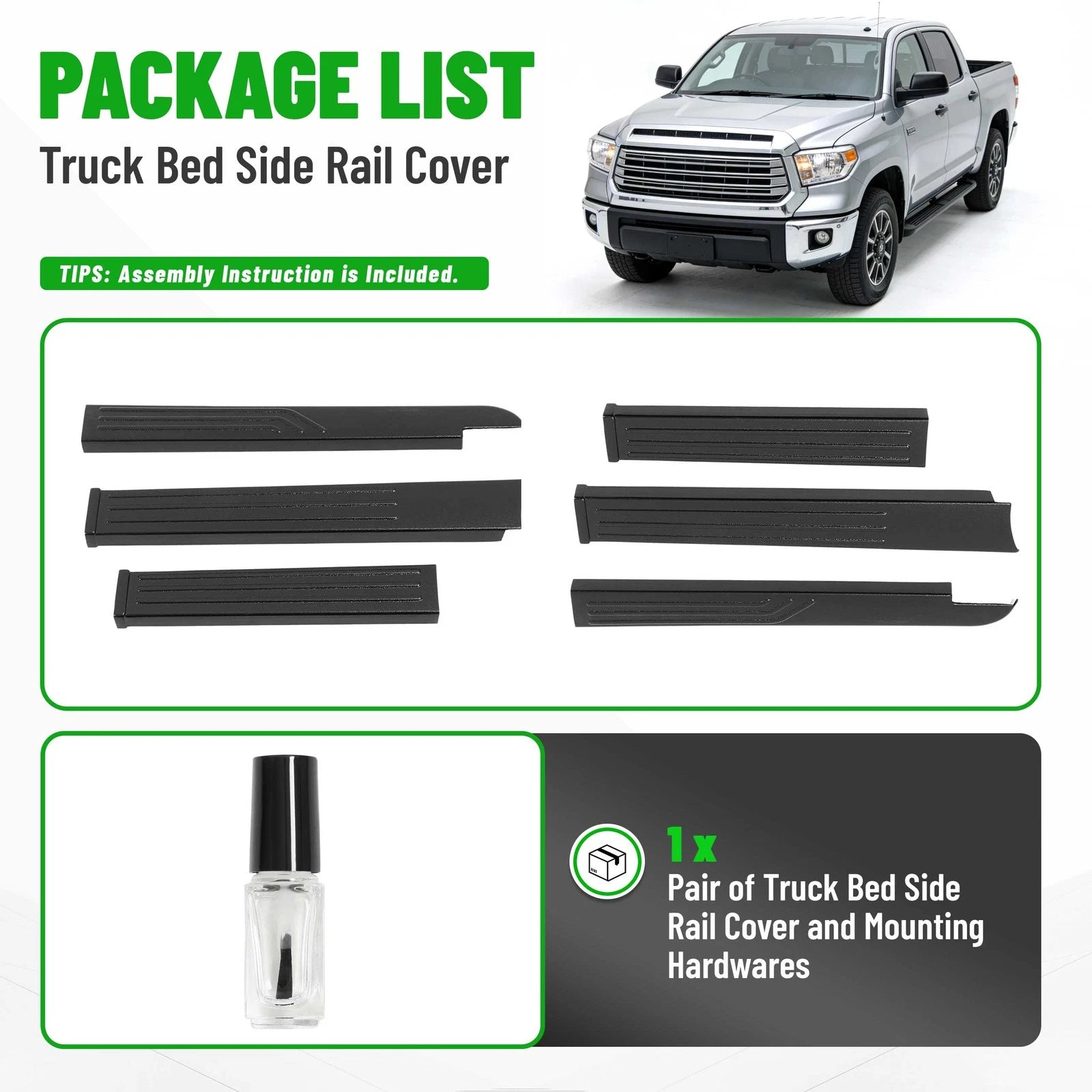 Set of 2 Truck Bed Side Rail Cap Covers for Toyota Tundra (2014–2020)