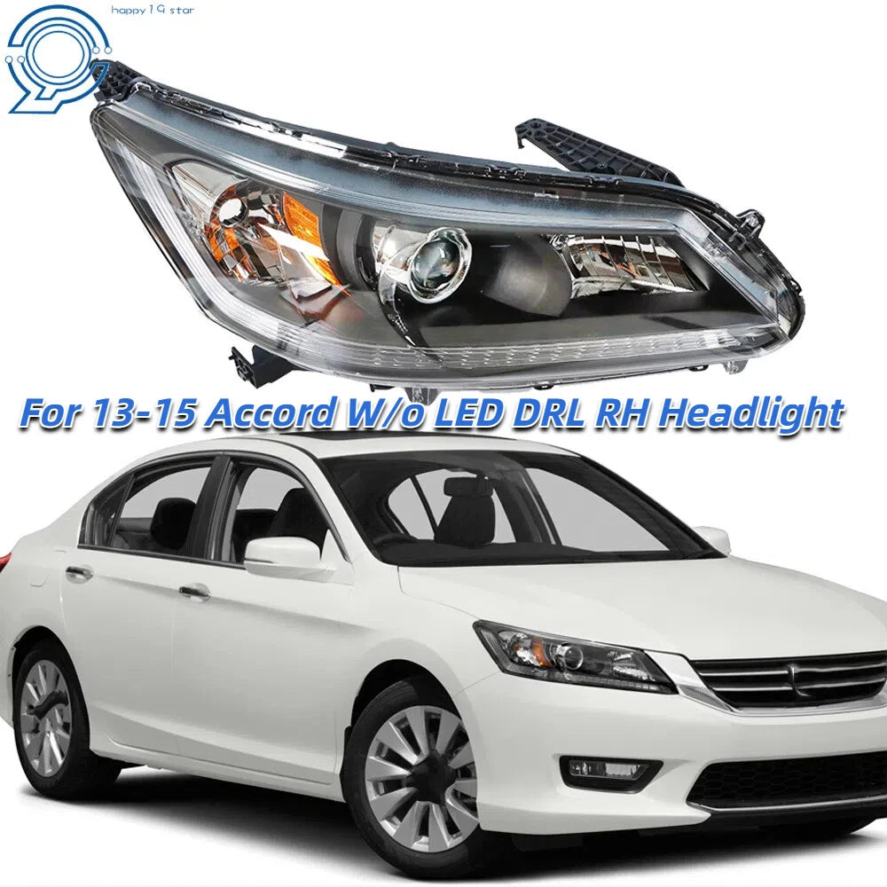 Headlight for Honda Accord Sedan (2013–2015) Halogen Black Right W/O DRL