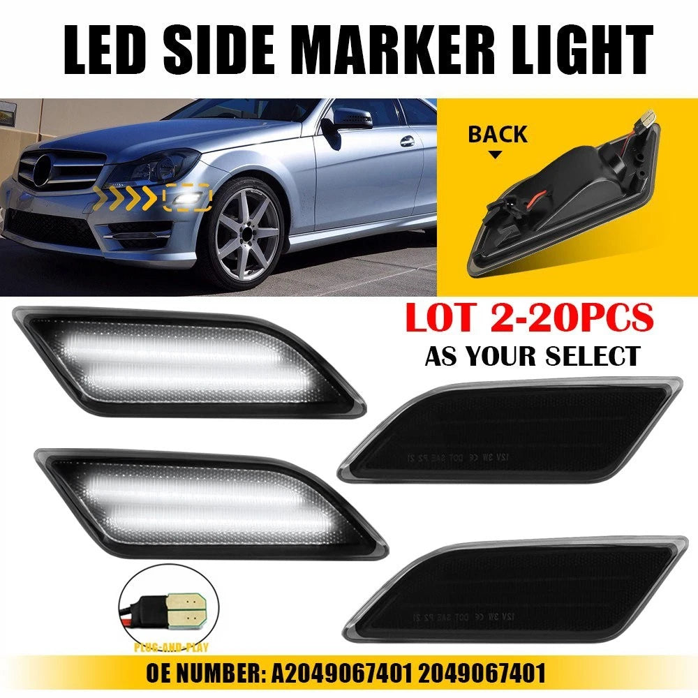 2X Smoke White Bumper Side Marker Light for Benz C250 C300 C350 C63 (2012–2014)