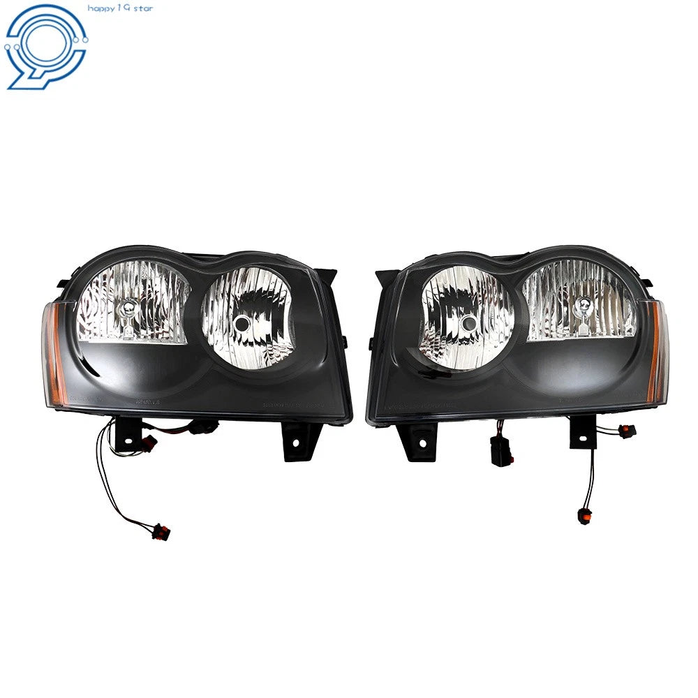 Set of 2 Headlight Assemblies for Jeep Grand Cherokee (2005-2007) Black Housing
