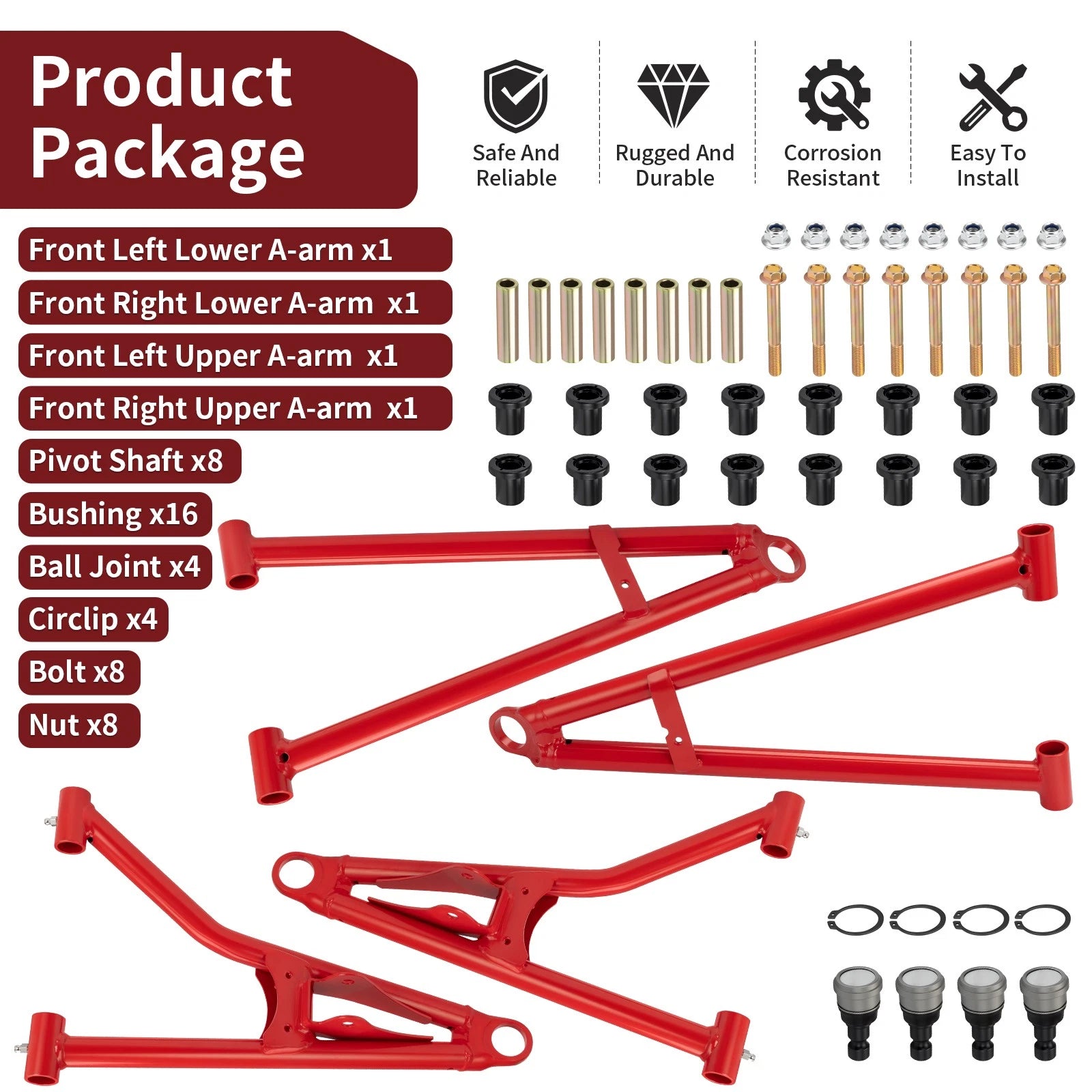 Front A-Arm with Ball Joint Bushing Pivot Shaft for Polaris Scrambler 850 1000 (2014–2023)
