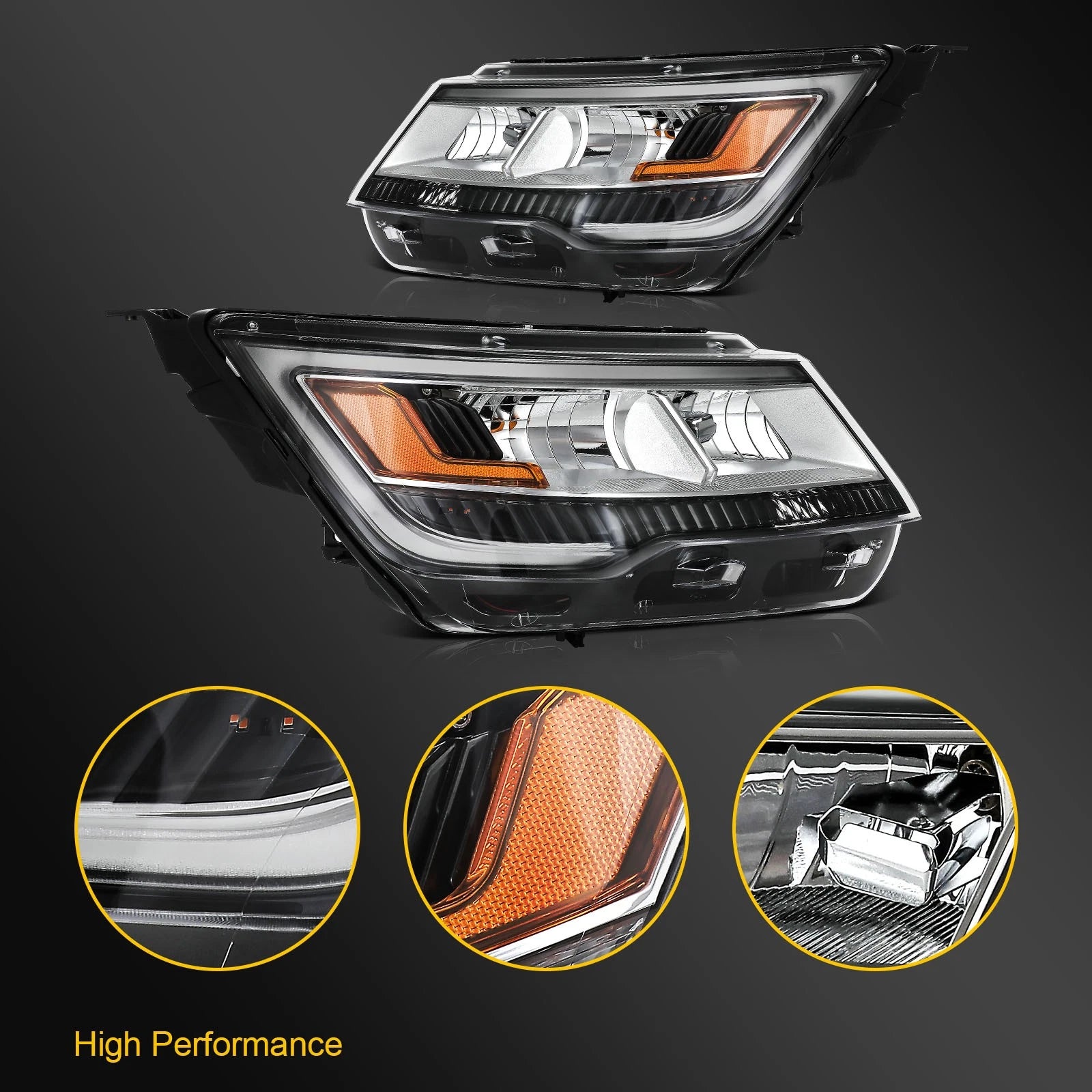 Pair LED Headlights for Ford Explorer (2016–2018)