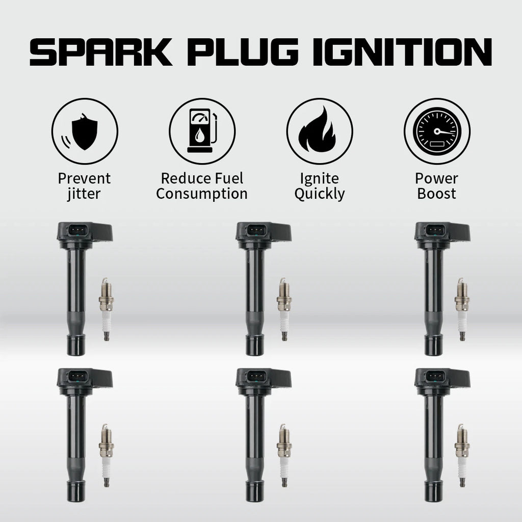 Set of 6 Ignition Coils & Iridium Spark Plugs for Honda Odyssey Accord Acura RL (–)