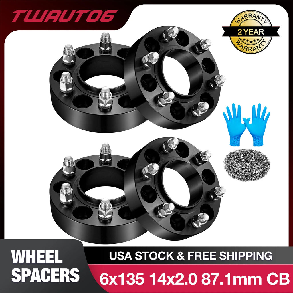 6x135 14x2.0 Hubcentric Wheel Spacers for 2004–2014 Ford F-150 (Black)