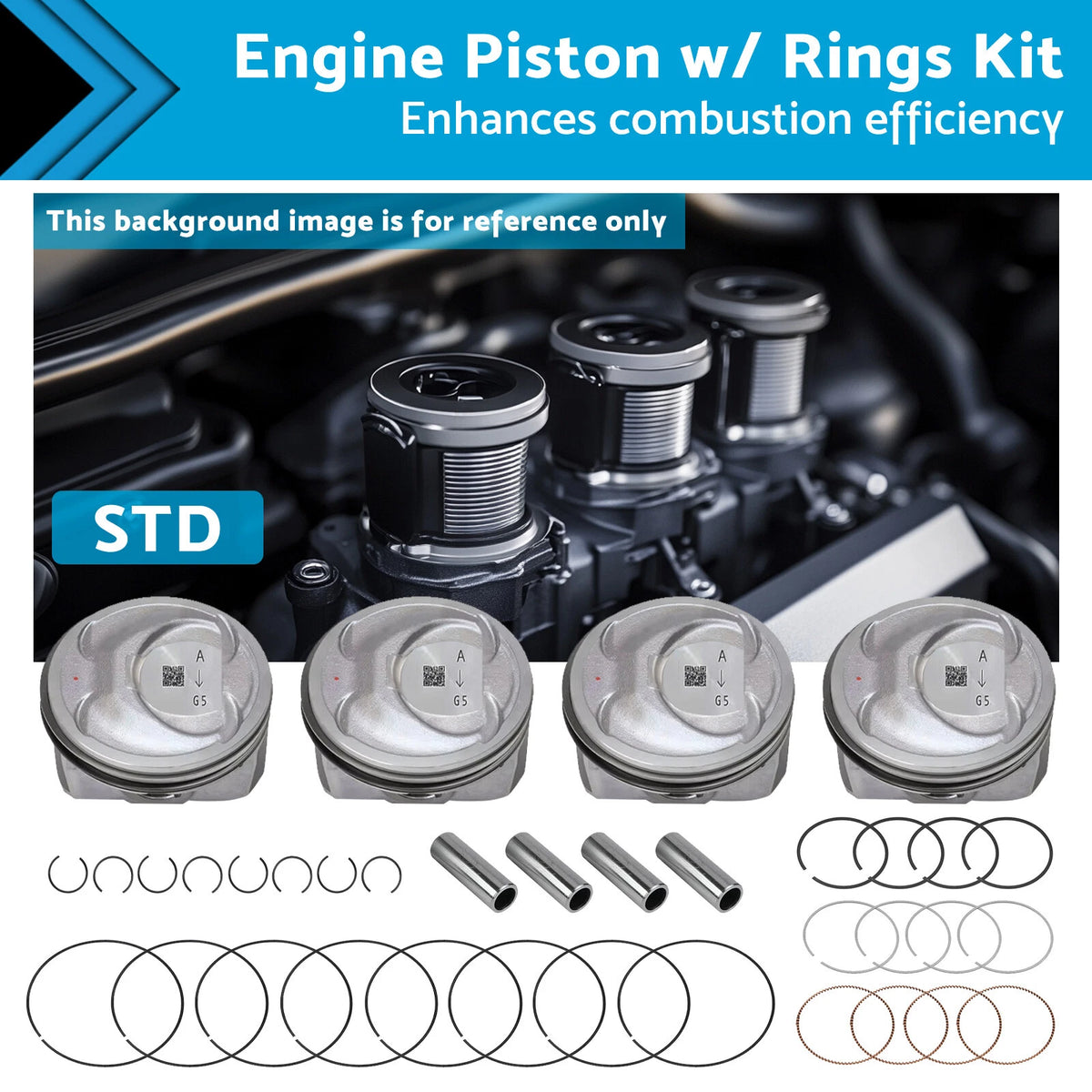 Engine Piston w/ Rings Kit for Kia Sorento, Optima, Hyundai Sonata (2.4L)