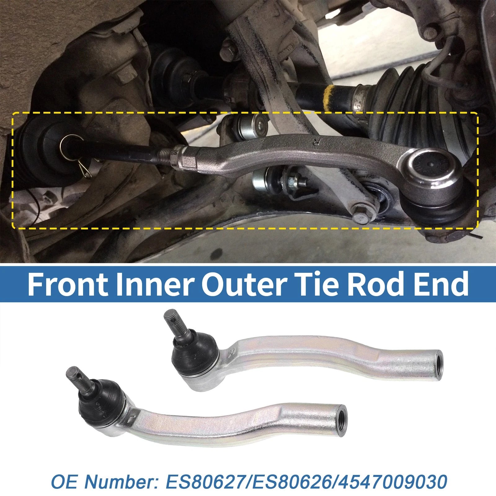 2pcs Front Outer Tie Rod End Links for Toyota Sienna (2003–2010) No. ES80627