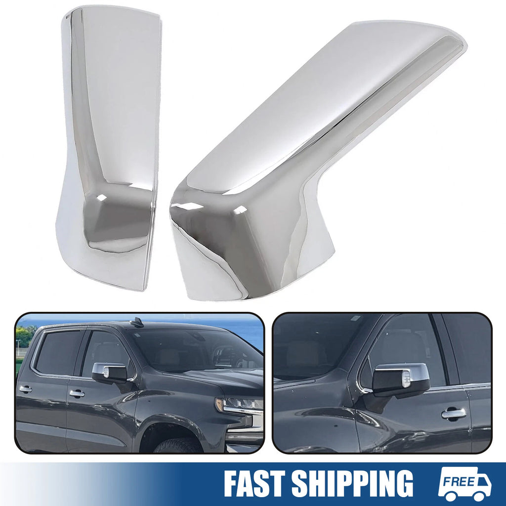 Set of 2 Chrome Top Half Mirror Covers for Chevy Silverado/GMC Sierra 1500 (2019–2024)