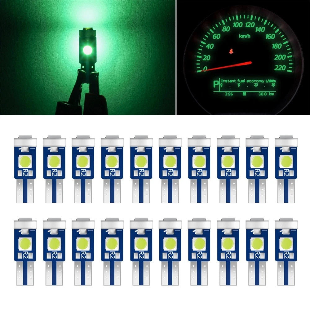 20pcs T5 Green 3030 LED Dash Light Bulbs for Speedometer Gauge Cluster