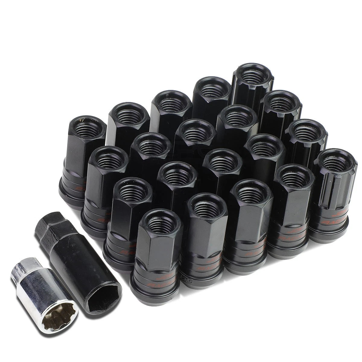 Open-End Aluminum Black Lug Nuts Set of 4 + Key + Adapter M12x1.5 (2010–2023)