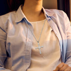 Star Cross Necklace with Zircon and Flash Diamond in Titanium Steel