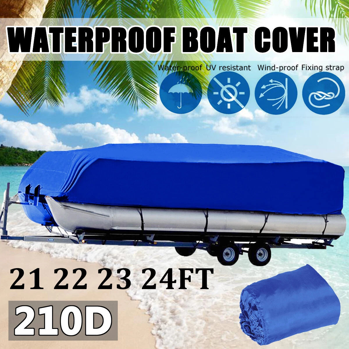 Pontoon Boat Cover for 21-24 Ft Boats (Waterproof, Anti-UV, Heavy Duty)