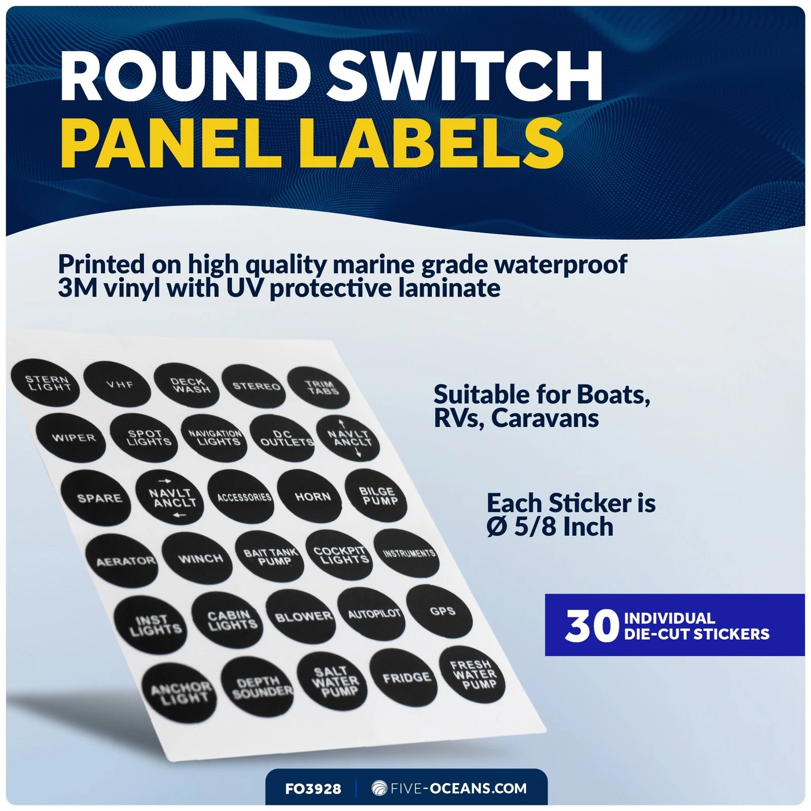 30 Pcs Boat Switch Panel Labels for Five Oceans FO3928