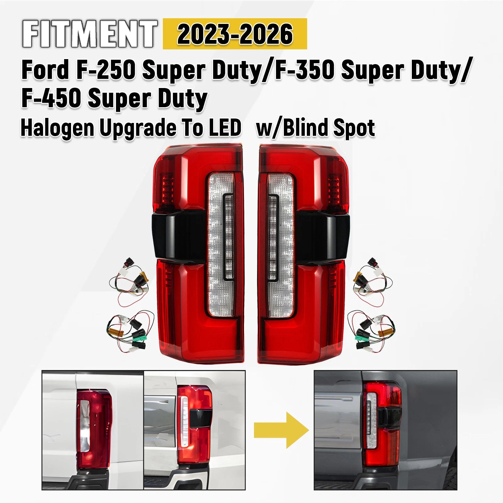 LED Tail Lights for Ford F-250 Super Duty (2023–2026) - Halogen Upgrade, BSD Pair