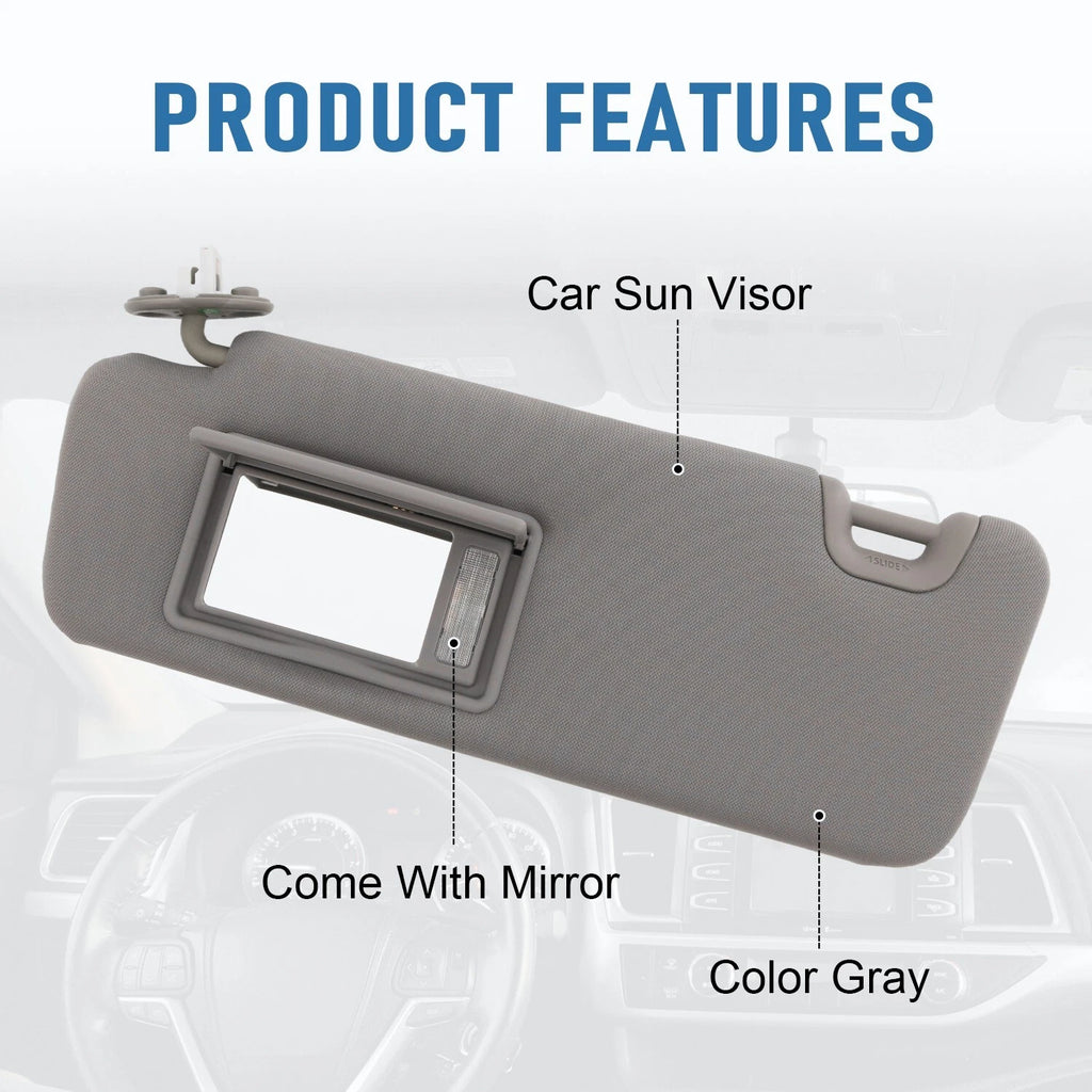 Left Driver Side Sun Visor for Toyota Highlander (2014-2019) Gray