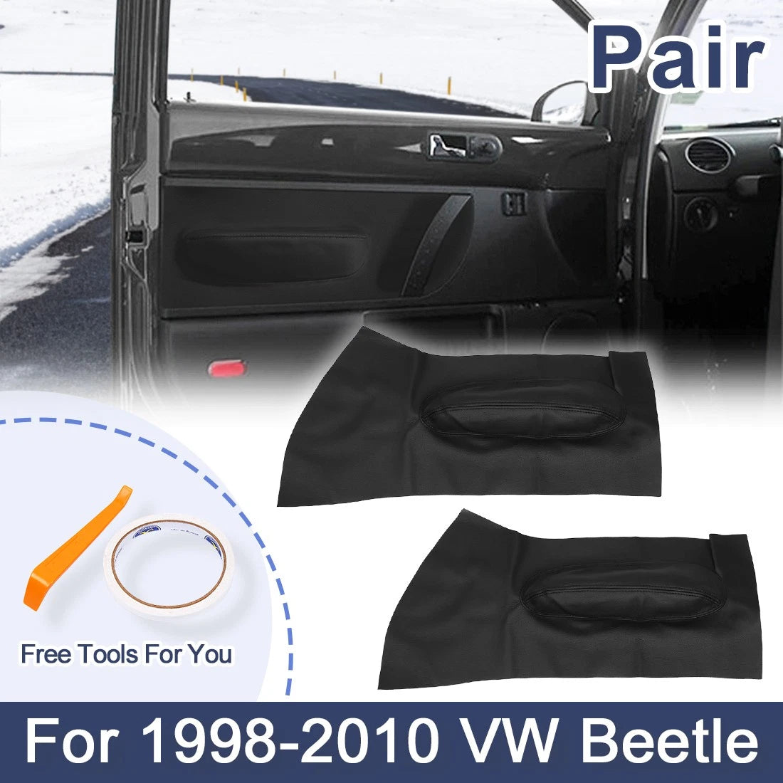 L&R Door Panel Insert Card Leather Cover for Volkswagen Beetle (1998–2010)