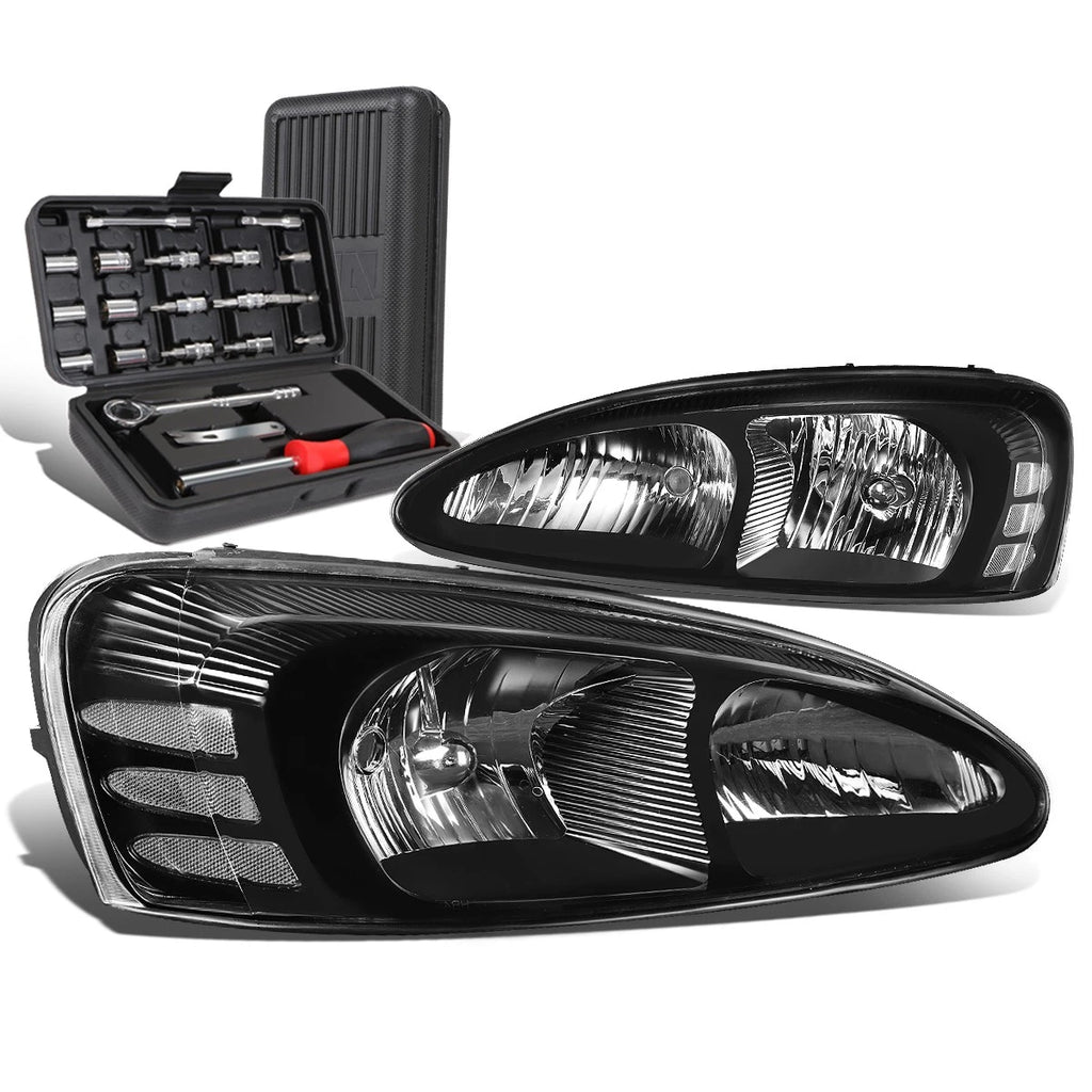 Pair of Black Clear Side Headlight Lamps for Pontiac Grand Prix (2004–2008)