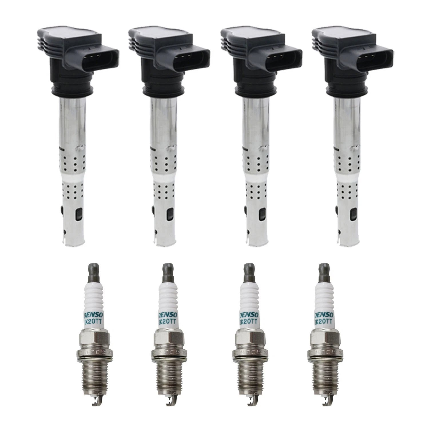 Set of 4 Ignition Coils & Denso Iridium Spark Plugs for A4 Q3 GTI Jetta Tiguan (2010–2023)