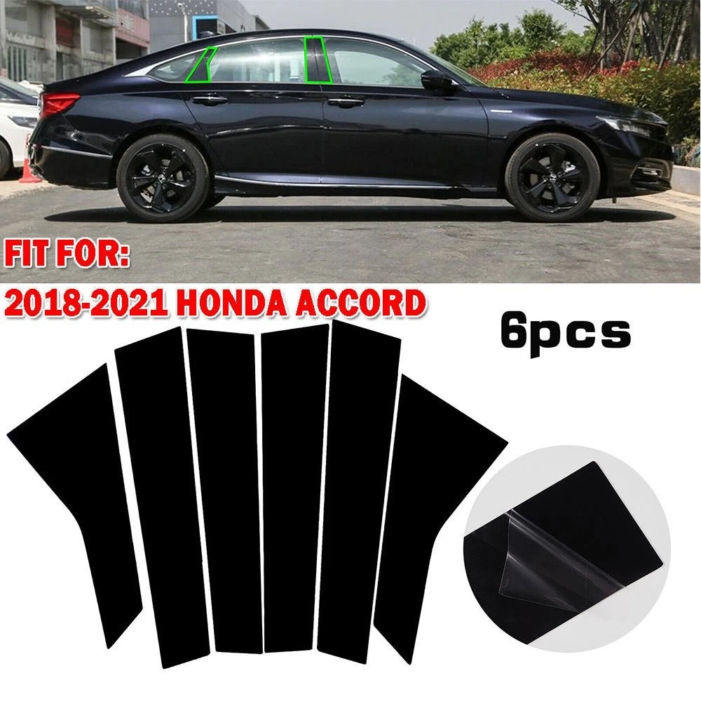Set of 6 Black Window BC Pillar Post Covers for Honda Accord (2018–2022)
