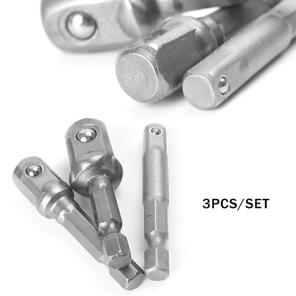 Set of 3 Socket Adapter Drill Bits for Impact Driver Tool Kit (1/4", 3/8", 1/2")