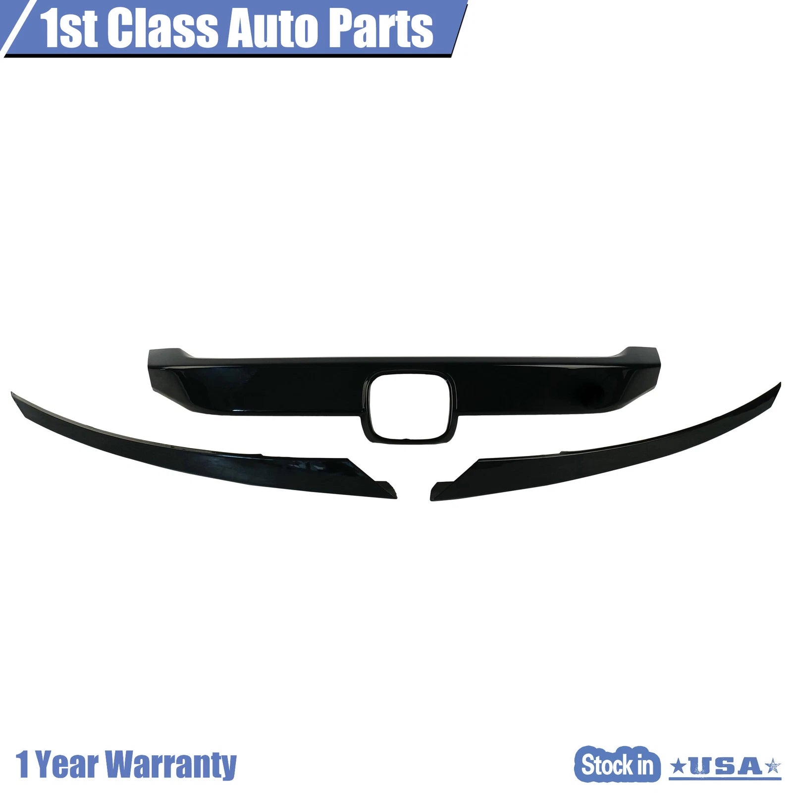 Set of 3 Grille Cover Molding Trim for Honda Civic (2016–2018) Gloss Black