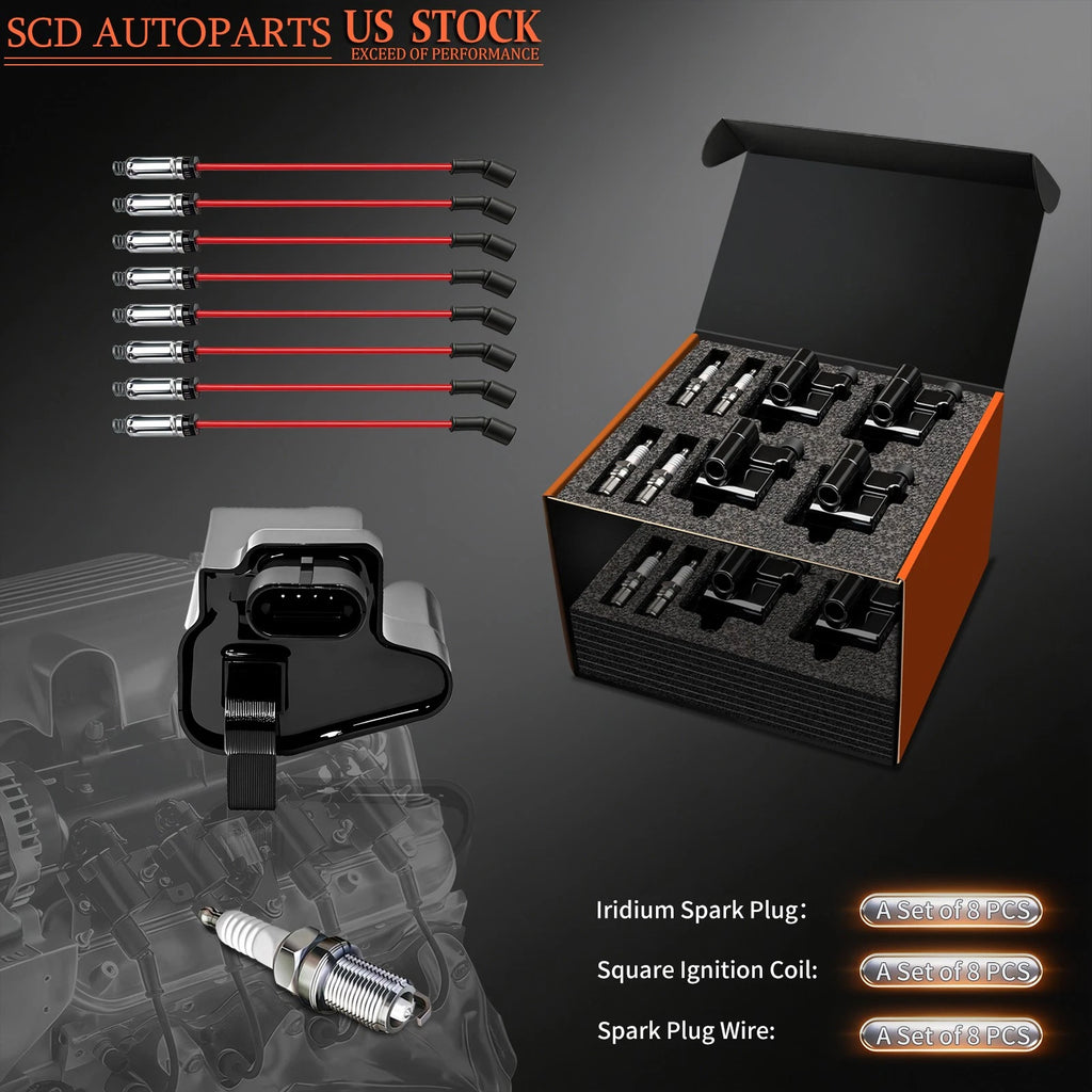 8X Ignition Coil, Spark Plug, Wire for Chevy GMC Cadillac 5.3L 6.0L 4.8L (2000–2023)
