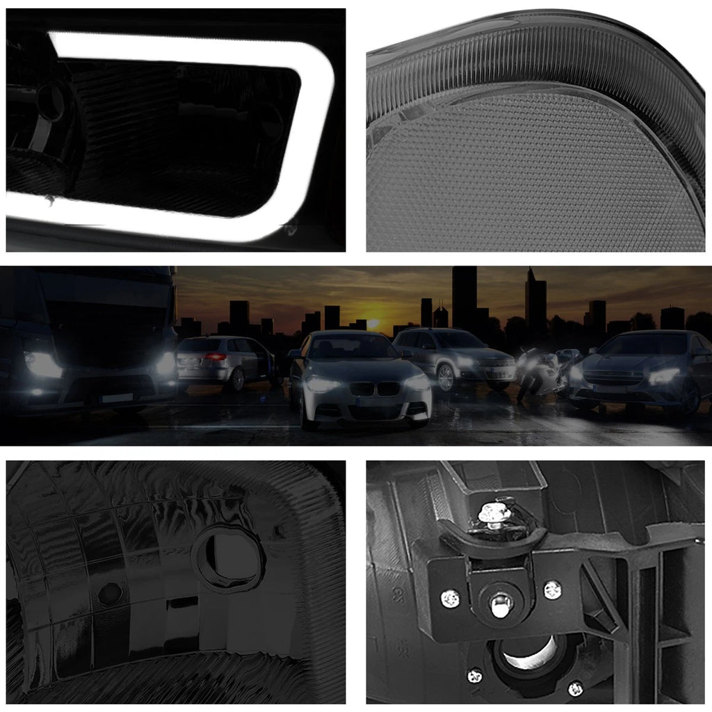 LED DRL Headlight Set for Yukon XL/Sierra Denali (2000–2006) w/ Bumper Lamps Smoked/Clear