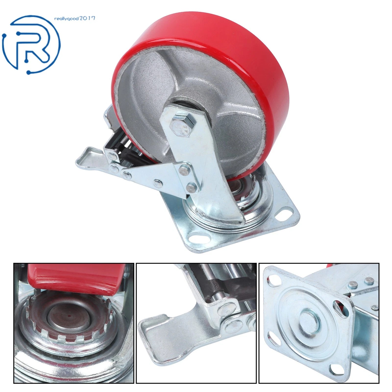 6-Inch Red Casters for Industrial Use (360-Degree, 1200 lb Capacity)