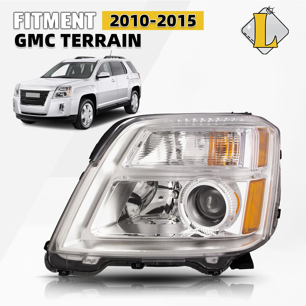 Halogen Headlight Chrome Left Driver Side for GMC Terrain (2010–2015)