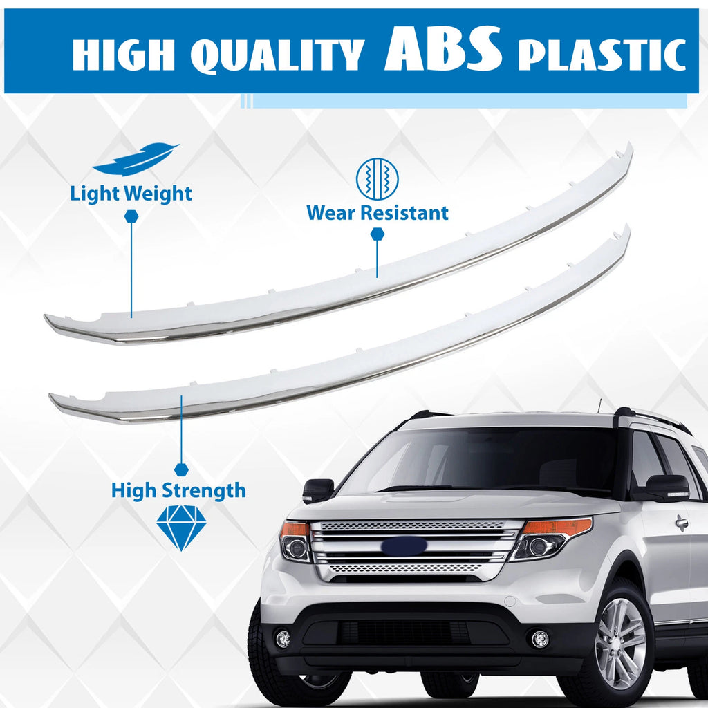 Set of 2 Chrome Front Lower & Upper Grille Molding Trim for Ford Explorer (2011–2015)