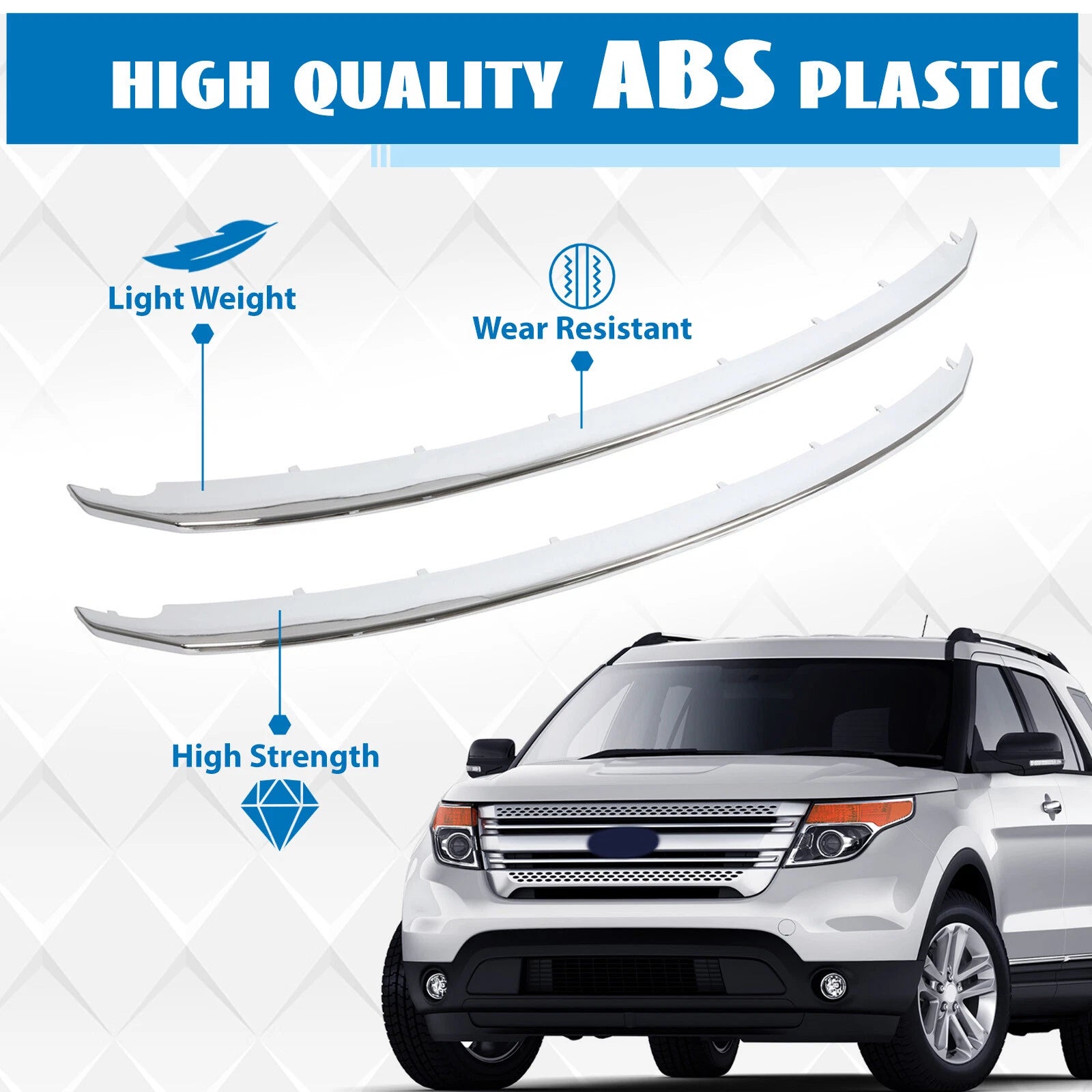 Set of 2 Chrome Front Lower & Upper Grille Molding Trim for Ford Explorer (2011–2015)