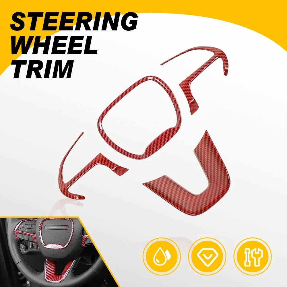 Red Carbon Fiber Steering Wheel Cover Trim for Dodge Durango (2014–2023)