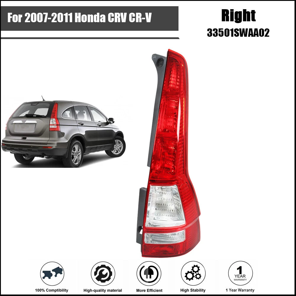 Tail Light for Honda CR-V (2007–2011) Rear Passenger Side Halogen Red Clear