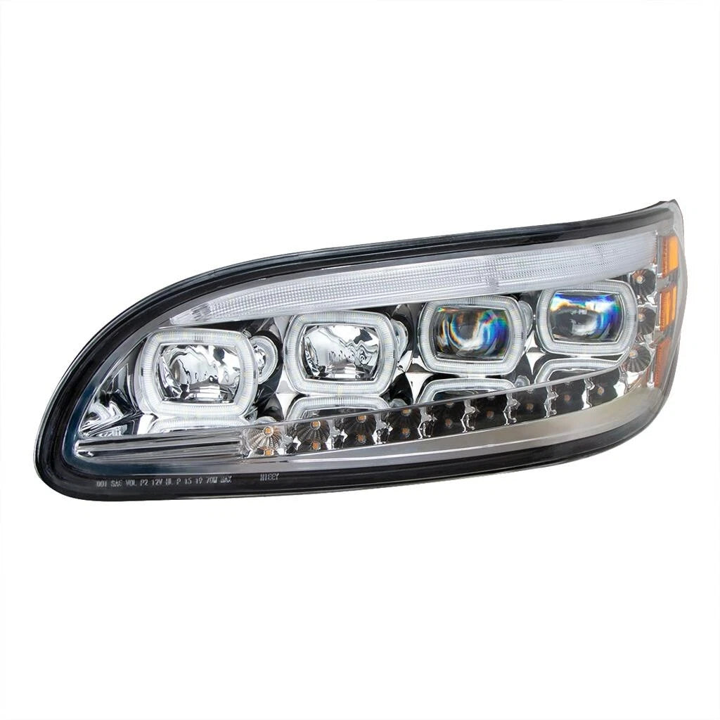 Quad-LED Chrome Headlights with Sequential LED DRL for Peterbilt (2010–2024)