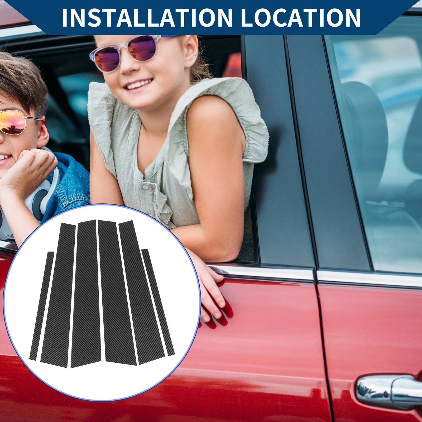 Set of 6 Car Pillar Window Trim Covers for Honda Accord EX-L (2013–2017) Black Carbon Fiber